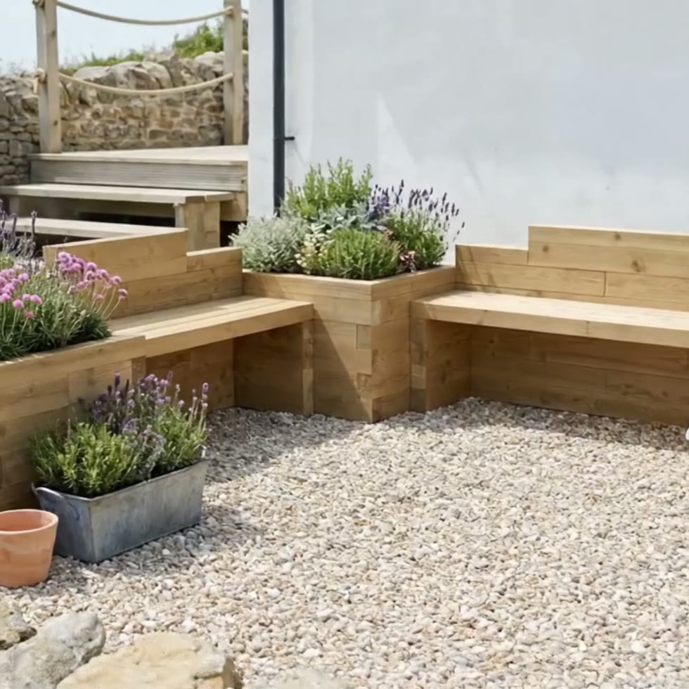 Tuinbank - Zithoek met drie Moestuinbakken / 300 x 300 x 75 cm