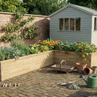Grote L-Vormige Tuinbak Hoek / 4,125 x 2,625 x 0,825 x 0,825 x 0,65 m