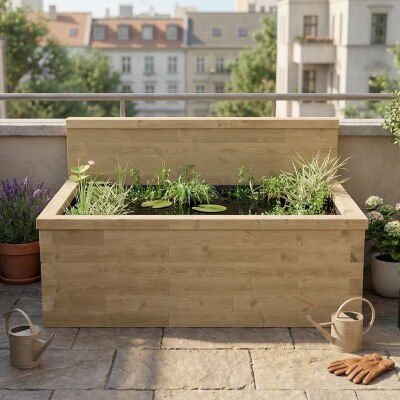 Verhoogde vijver met hoge achterwand / 1.875 x 1.125 x 0.65m