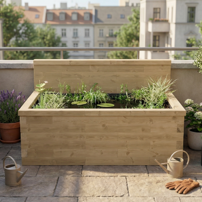 Verhoogde vijver met hoge achterwand / 1.875 x 1.125 x 0.65m