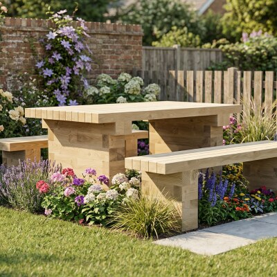 Tuintafel en Bank Set / 1.5 x 1.65 x 0.75 m