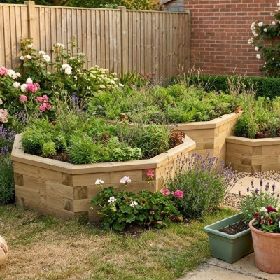 Achthoekige Moestuinbak - Driedelig/Multi-niveau / 327,2 x 224,8 x 55 cm