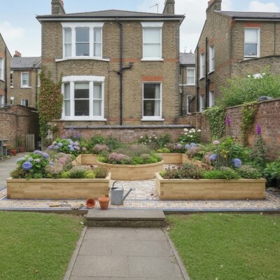 Tuinbak Kader met ronde Moestuinbak / 6.675m x 6.4m x 0.45m