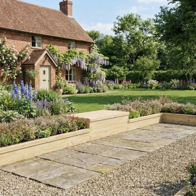 Smalle Moestuinbak met Tuinbank / 6.75 x 1.5 x 0.25m