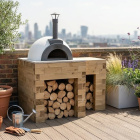 Houten pizzaoventafel met werkblad / 1,5 x 0,9 x 0,95 m