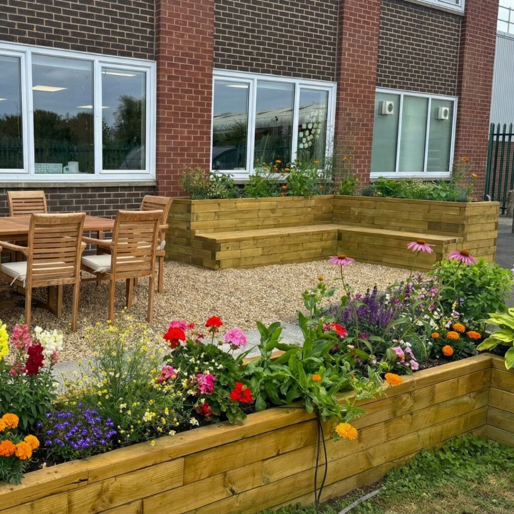 De L-vormige plantenbank van Twinings